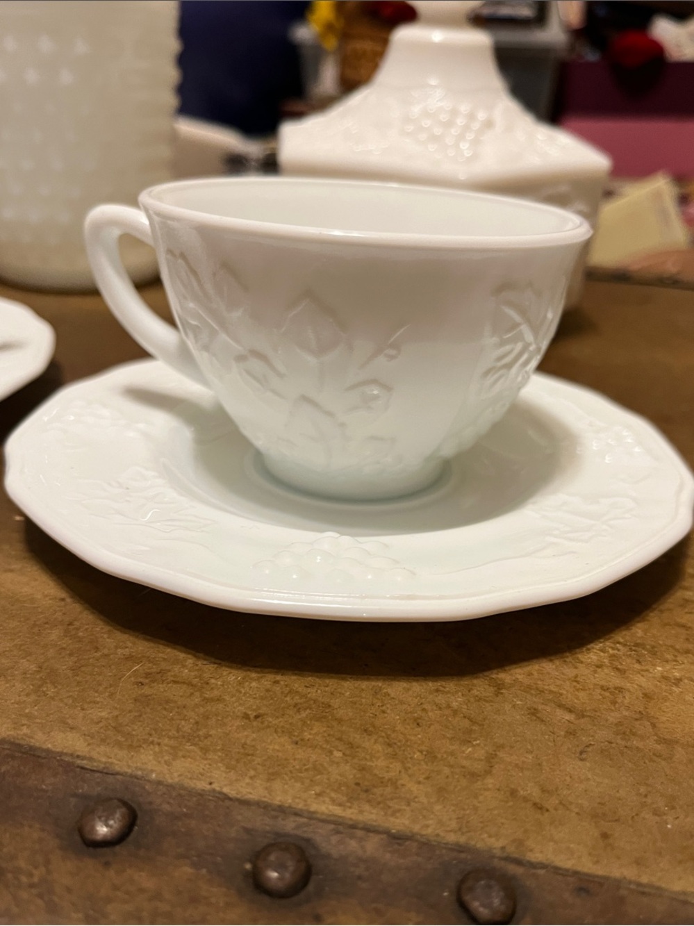 Embossed White Porcelain Teacup and Saucer Set